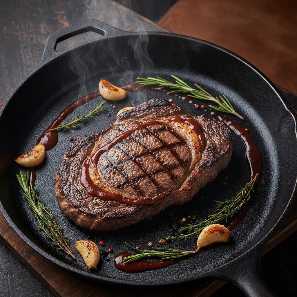 Seared steak with Terror Sauce drizzle